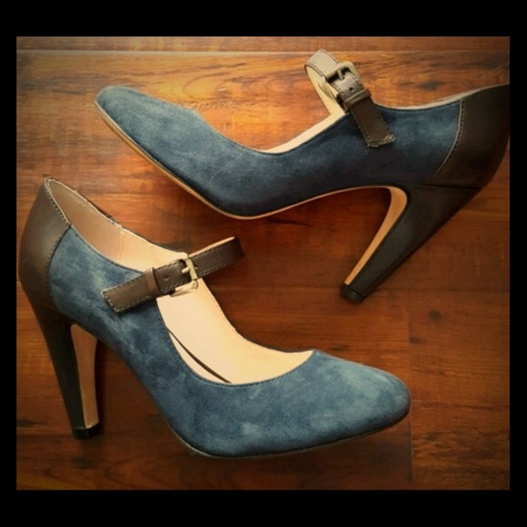 blue suede mary janes